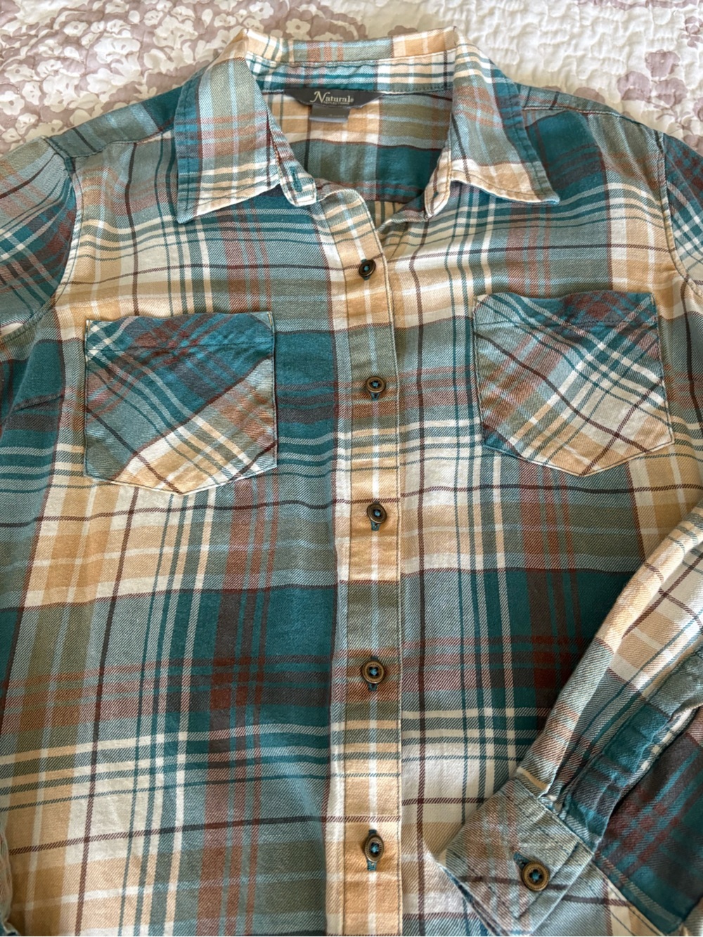 Comfy and Soft Bass Pro Teal and Beige Plaid Shirt